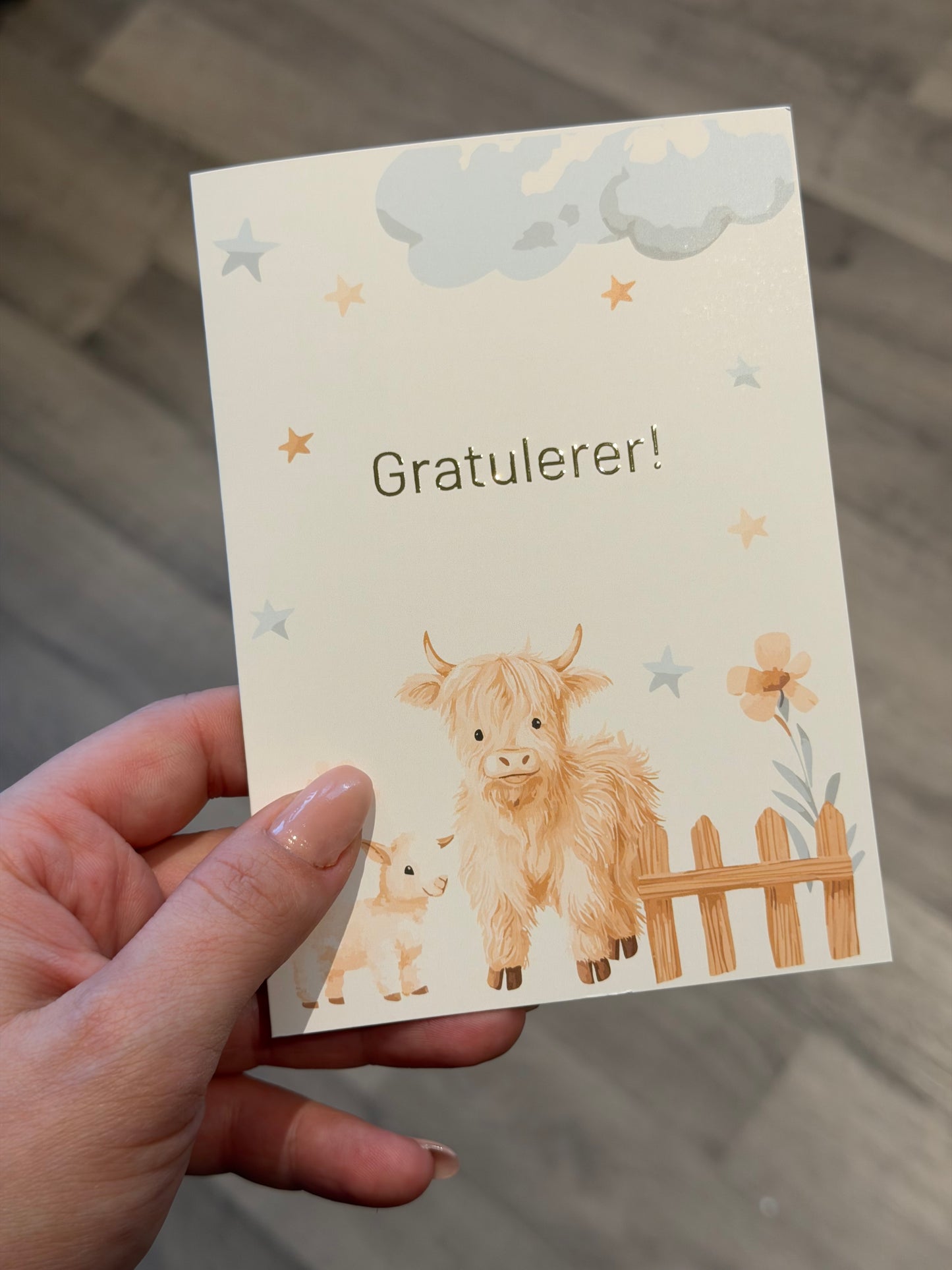Kort "Gratulerer" dobbelt kort m/konvolutt
