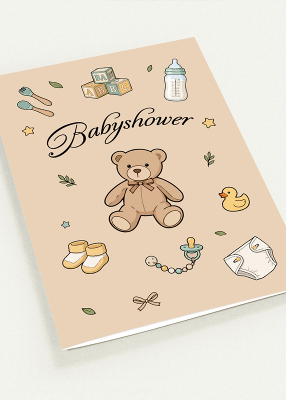 Kort "Babyshower" beige dobbelt m/konvolutt
