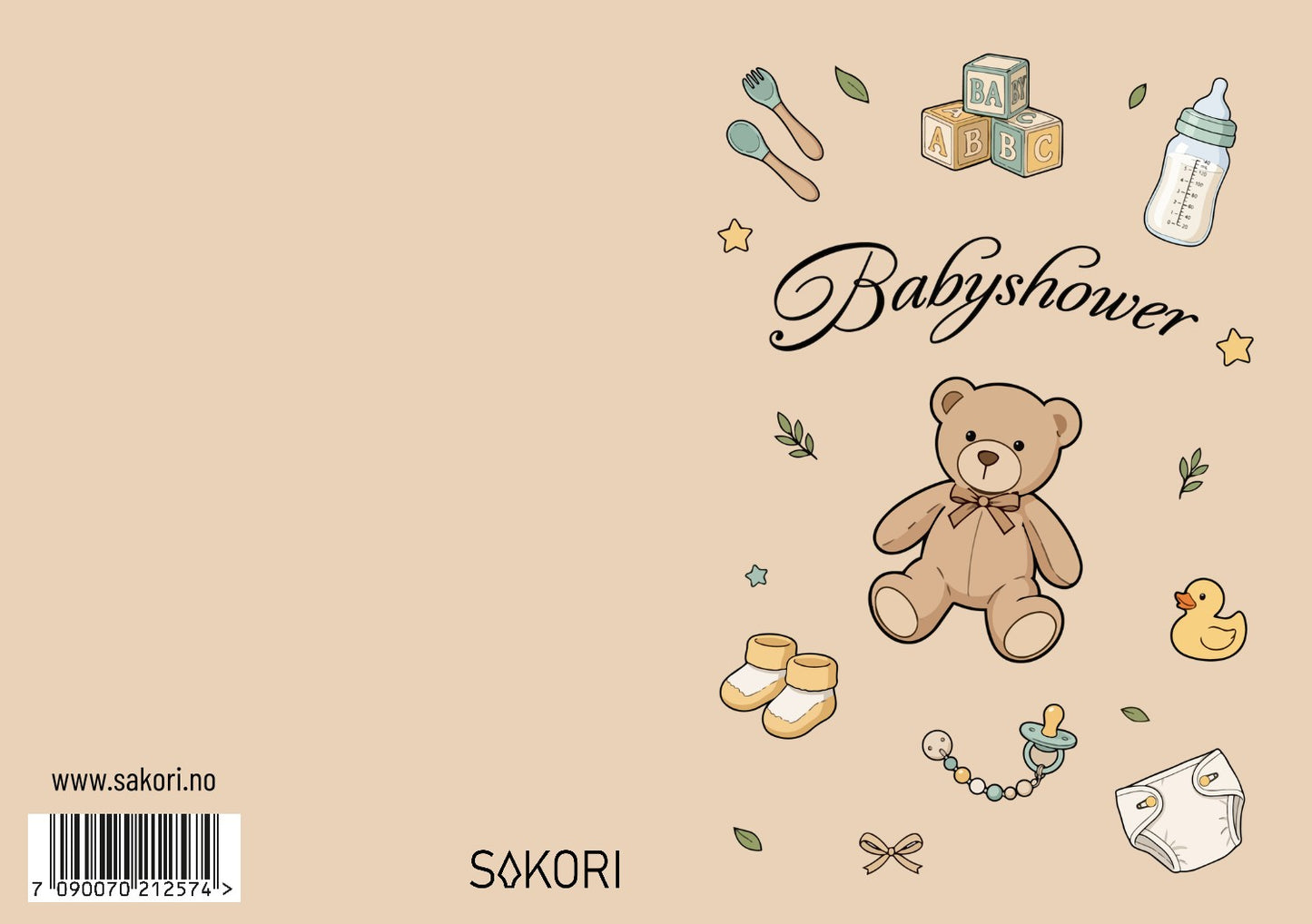 Kort "Babyshower" beige dobbelt m/konvolutt