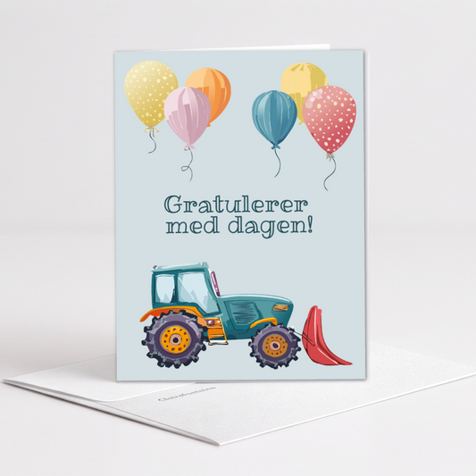 Kort traktor "Gratulerer med dagen" dobbelt m/konvolutt