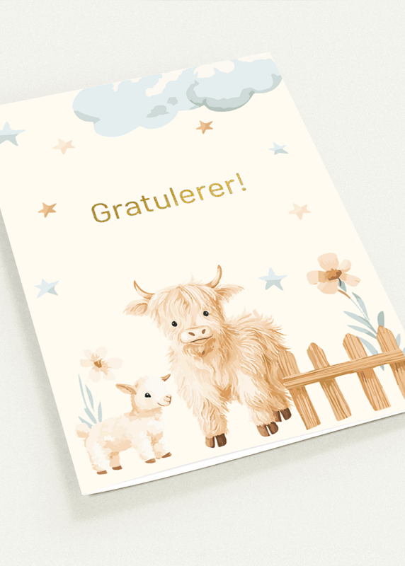 Kort "Gratulerer" dobbelt kort m/konvolutt