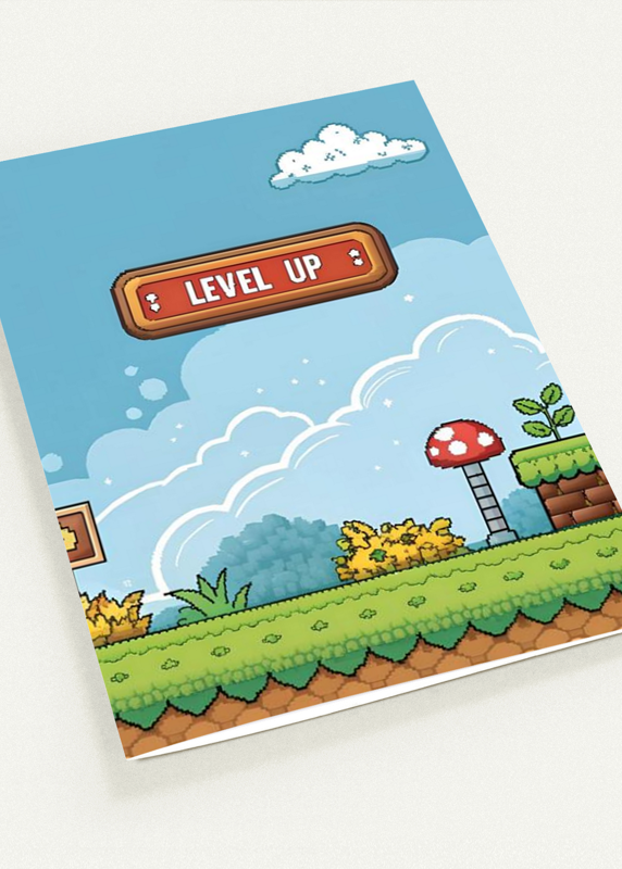 Kort "LEVEL UP" dobbelt m/konvolutt