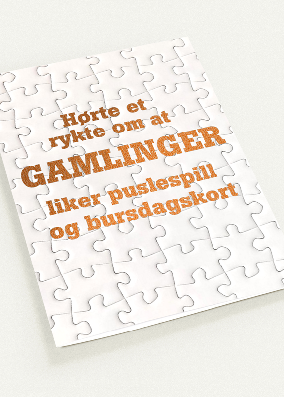Kort "Puslespill og bursdagskort" dobbelt m/konvolutt