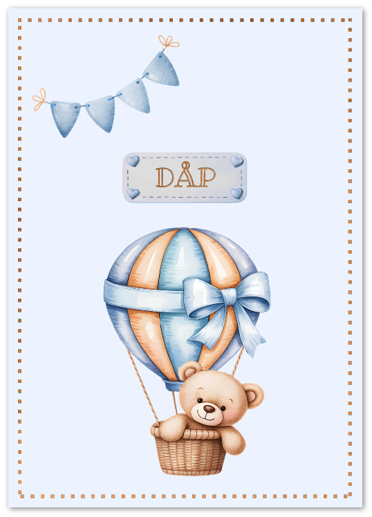 Dåpskort "DÅP" bamse rosa/blå dobbelt kort m/konvolutt