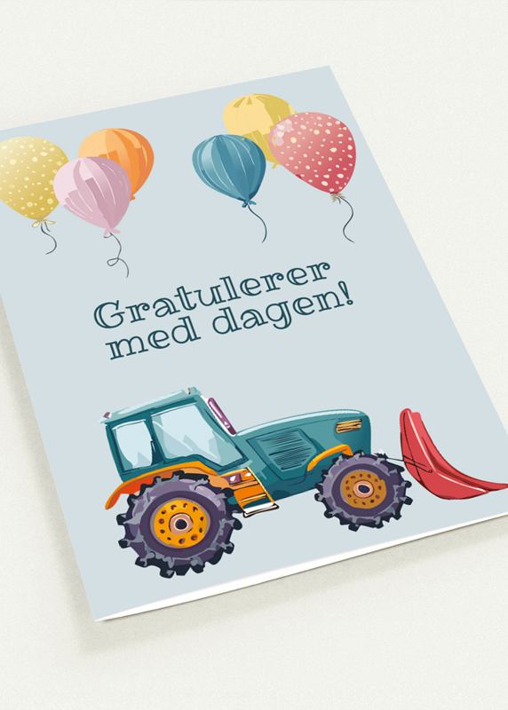 Kort traktor "Gratulerer med dagen" dobbelt m/konvolutt