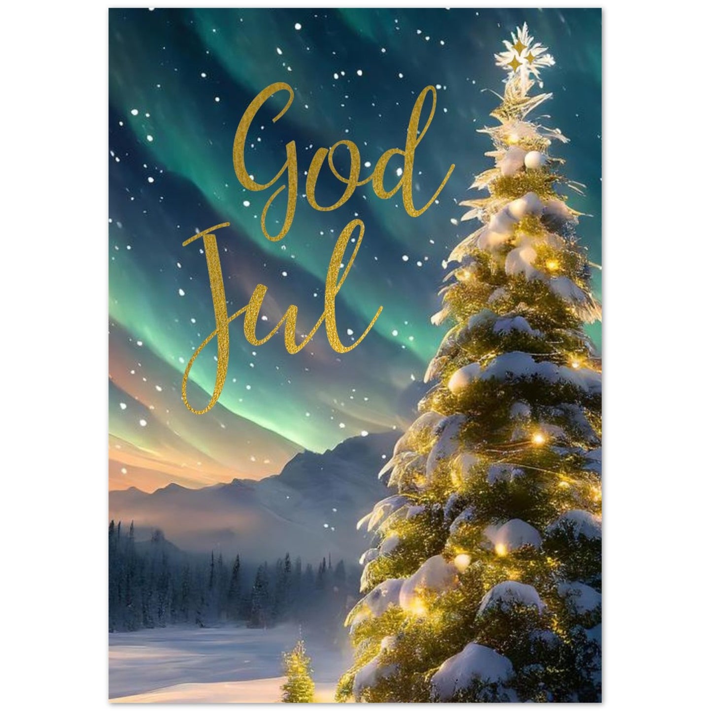 Kort "God Jul" dobbelt kort m/konvolutt